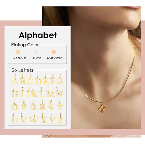 Collana con Pendente a Lettera dell'Alfabeto in Acciaio Inossidabile 316 Vintage Catena a Serpente Piatta Gioielli Minimalisti Placcati Oro 14K per Donna