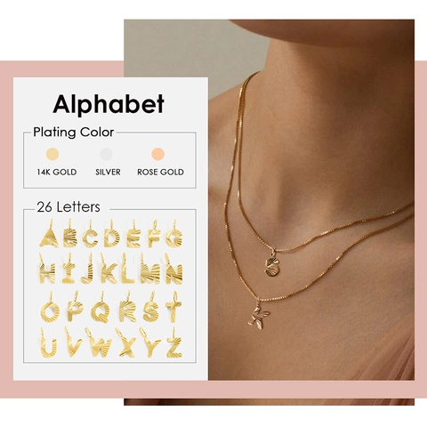 Minimalist Stainless Steel Initial Letter Pendant Necklace Twill Sunburst Texture Box Chain For Women Gold Silver Necklace Personalized Jewelry Gift