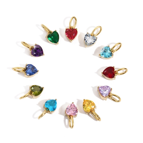 Birthstone Heart Pendant Stainless Steel Small Heart Charm Cubic Zirconia For DIY Jewelry Making Gold Silver Minimalist Necklace Bracelet Accessory