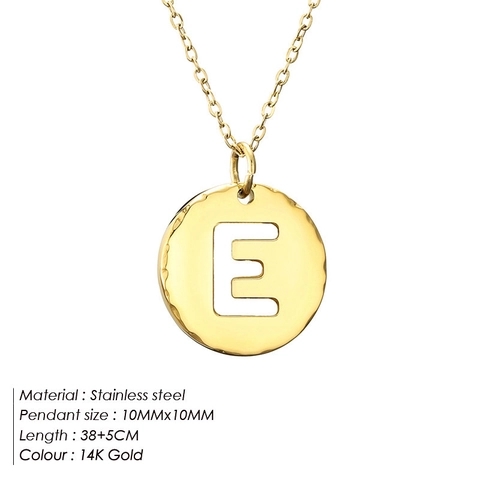Minimalist 316L Stainless Steel Initial Letter Necklace For Women Gold Plated Hollow Round Pendant Dainty Alphabet Jewelry