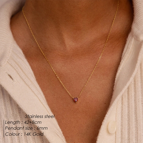 14K Gold Plated 316 Stainless Steel Heart Birthstone Pendant Necklace Colorful Zirconia Romantic Jewelry Gift For Women