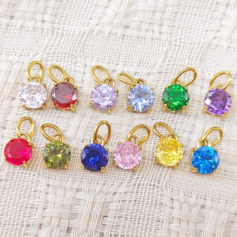 Round Zirconia Pendants 316L Stainless Steel PVD Gold Plated Charms DIY Jewelry Making Accessories For Necklace Bracelet Making Women
