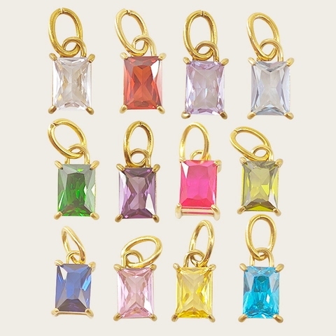 Stainless Steel Rectangle Birthstone Pendant Zirconia DIY Jewelry Findings Accessory 14K Gold Plated Emerald Cut Pendant