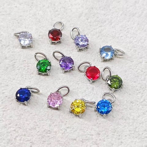 316L Stainless Steel Birthstone Charm Round Zirconia Pendant 18K Gold Plated DIY Jewelry Findings Personalized Birthday Gift For Women