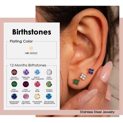 Minimalistisch Edelstahl Blumen Ohrstecker Vergoldet Vierblättriges Kleeblatt Geburtsstein Strass Schmuck Geschenk Für Damen