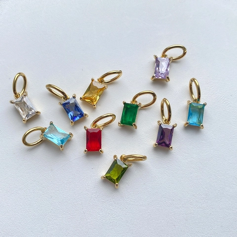 Pendente in Acciaio Inossidabile Rettangolare con Zirconia Pietra Portafortuna Placcato Oro PVD DIY Accessorio per Collana Bracciale