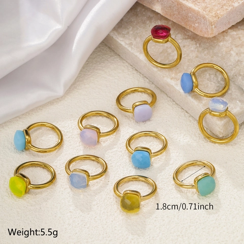 Geometric Square Rhinestone Stainless Steel Ring For Women Fashion Jewelry Elegant Colorful Gemstone Finger Ring Accessory