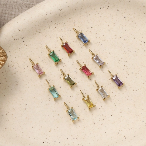 Ciondolo in Zirconia Taglio Baguette Acciaio Inossidabile 316 Placcato Oro 18K Fascino Pietra Portafortuna Rettangolo Per Creazione Gioielli DIY Collana Orecchini