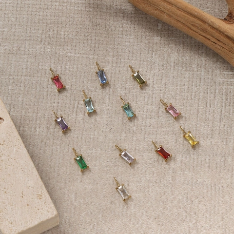 Ciondolo in Zirconia Taglio Baguette Acciaio Inossidabile 316 Placcato Oro 18K Fascino Pietra Portafortuna Rettangolo Per Creazione Gioielli DIY Collana Orecchini