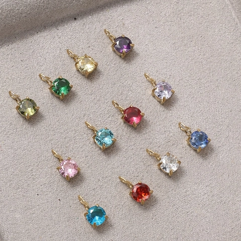 Stainless Steel Round Zirconia Birthstone Pendant Only Without Chain DIY Jewelry Finding Making Accessories For Necklace