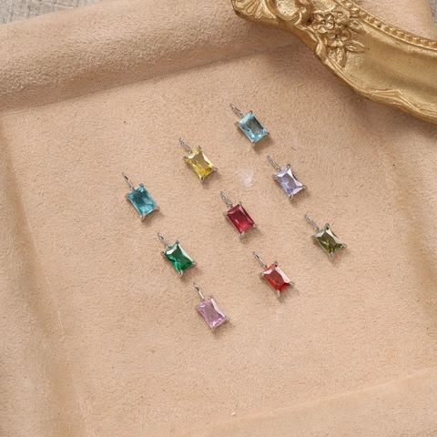 Stainless Steel Rectangle Colored Zircon Birthstone Pendant For DIY Jewelry Making Square Geometry Inlaid Gemstone Accessory