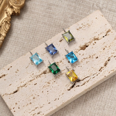 Ciondoli in Acciaio Inossidabile 316 a Forma di Rettangolo con Zirconia Colori Pietre Natali Pendenti Geometrici Oro Acciaio