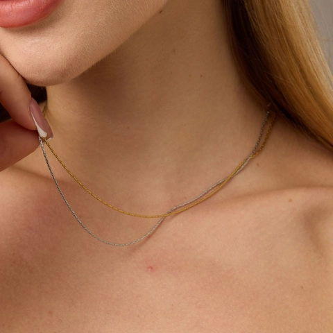 Collar de Cadena de Alambre de Acero Inoxidable Minimalista para Hombres Mujeres Cadena de Clavícula Chapada en Oro Plata