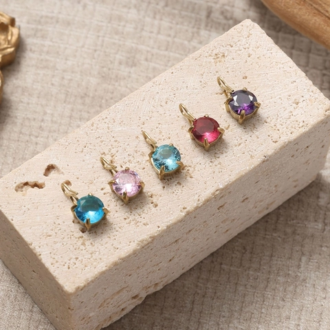 Stainless Steel Round Zirconia Birthstone Pendant Only Without Chain DIY Jewelry Finding Making Accessories For Necklace