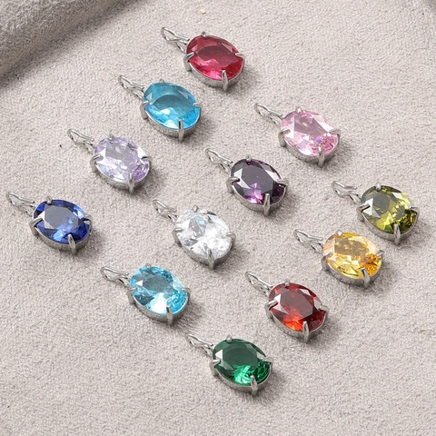 Stainless Steel Oval Zirconia Birthstone Pendants Faceted Crystal Charm For DIY Jewelry Making Accessories Gold Silver Tone Metal Base Personalized Jewelry Components