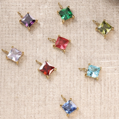 Roestvrijstalen Zirconia Hanger Geometrisch Vierkant Gekleurde Steen Ingelegde Charm Voor DIY Sieraden Maken Accessoire