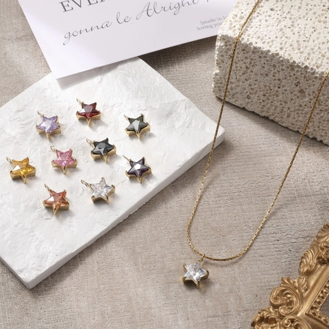 Pendentif Étoile en Acier Inoxydable Accessoires de Fabrication de Bijoux DIY Charms Étoile avec Zirconia pour Collier Bracelet
