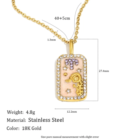 Roestvrijstalen Twaalf Sterrenbeelden Vierkante Hanger Halsketting Voor Dames 18K Verguld Emaillen Strass Sieraden Ketting