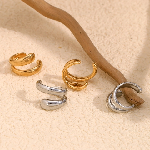 Σκουλαρίκια Ear Cuffs Διπλής Στρώσης Ανοξείδωτο Ατσάλι 18K Επιχρυσωμένο Μινιμαλιστικό Σπιράλ Σχήμα C Χωρίς Τρύπα