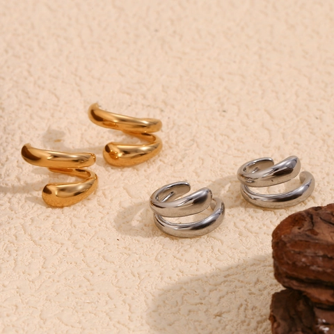 Double Layer Ear Cuffs Stainless Steel 18K Gold Plated Minimalist Spiral C Shape Non Piercing Earrings For Women