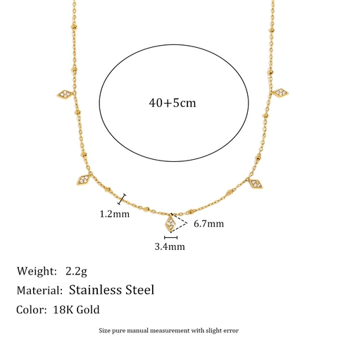 Luxuriöse 18K Vergoldete Edelstahl Rhombus Anhänger Halskette Für Damen Strass Eingelegt Perlenkette Mode Schmuck