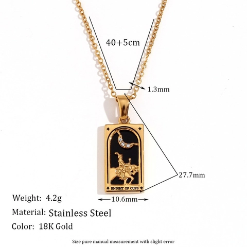 Vintage Stainless Steel Tarot Card Pendant Necklace For Women 18K Gold Plated Rhinestone Tarot Necklace The Sun Moon Lovers Jewelry