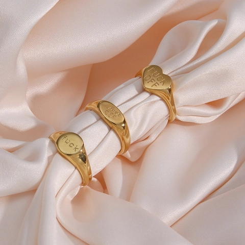 Edelstahl 18K Vergoldet Gravierter Siegelring Für Damen Punk Street Style Oval Herz Briefing Siegelring Schmuck