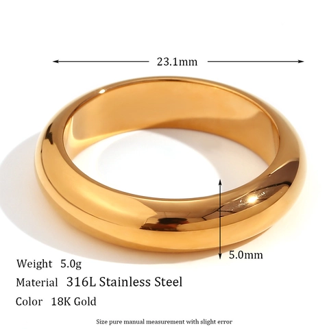 Minimalist Stainless Steel Dome Plain Band Ring For Women 18K Gold Silver Plated High Polished Chunky Fashion Finger Jewelry