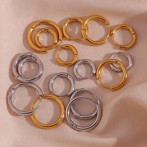 Pendientes de Aro de Acero Inoxidable Minimalistas para Mujer Chapados en Oro Plata Pulidos Círculo Geométrico Joyería