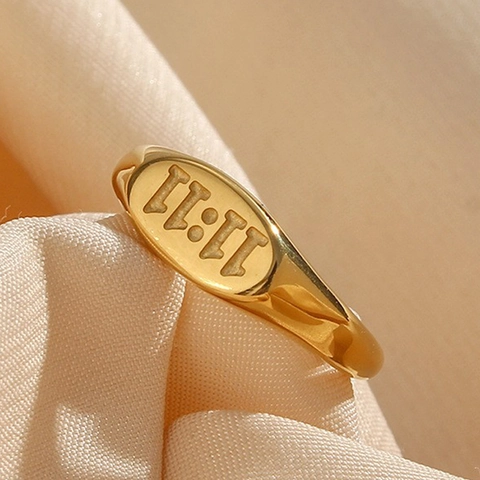 Minimalistischer Edelstahl Ovaler Siegelring Für Damen Manifestation Engel Nummer 11:11 Gold Silber Plattierter Modeschmuck
