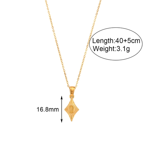 Luxury Stainless Steel Heart Pendant Necklace For Women Artificial Cat Eye Stone Rhombus Sunburst Geometric Gold Chain Jewelry