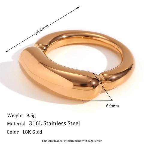 Minimalist Stainless Steel Thick Band Ring For Women 18K Gold Plated Bicolor Geometric Simple High Polished Finger Jewelry