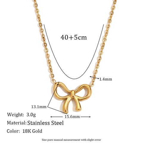 Edelstahl Schleife Schmuckset Für Damen 18K Gold Silber Plattiert Bogen Halskette Und Ohrstecker Mode Schmuck Geschenk