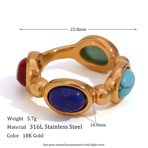 Vintage French Stainless Steel Rings For Women 18K Gold Plated Pave Rhinestone Natural Stone Artificial Pearl Geometric Jewelry