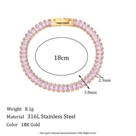 Women Elegant Baguette Cut Zirconia Tennis Chain Necklace And Bracelet 18K Gold Plated Stainless Steel Jewelry