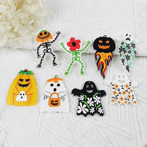 Halloween Acrylic Pumpkin Ghost Skeleton Pendants For DIY Jewelry Making Earrings Keychains Festive Charm Accessories