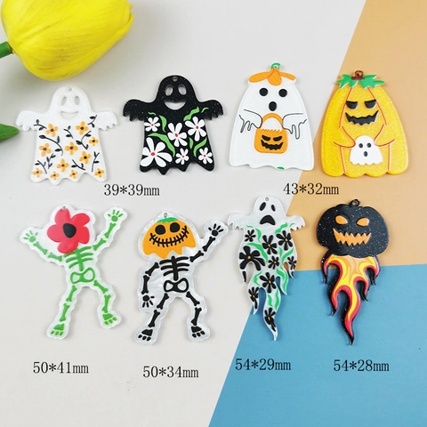 Halloween Acrylic Pumpkin Ghost Skeleton Pendants For DIY Jewelry Making Earrings Keychains Festive Charm Accessories
