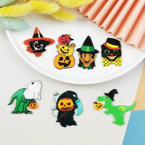 Halloween Acrylic Charms For Jewelry Making Double Sided Printed Witch Cat Pumpkin Dinosaur Pendant For DIY Earring Necklace Keychain Party Decor