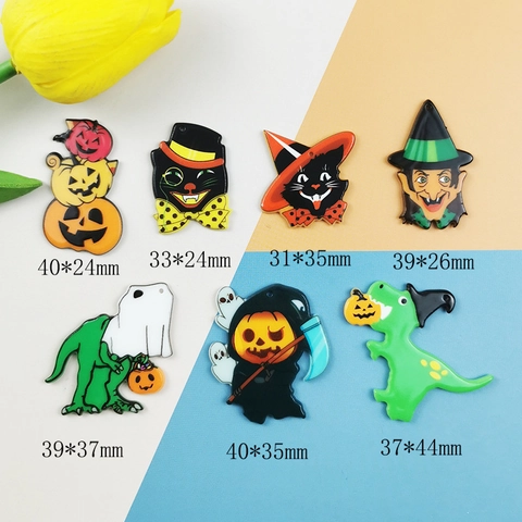 Halloween Acrylic Charms For Jewelry Making Double Sided Printed Witch Cat Pumpkin Dinosaur Pendant For DIY Earring Necklace Keychain Party Decor