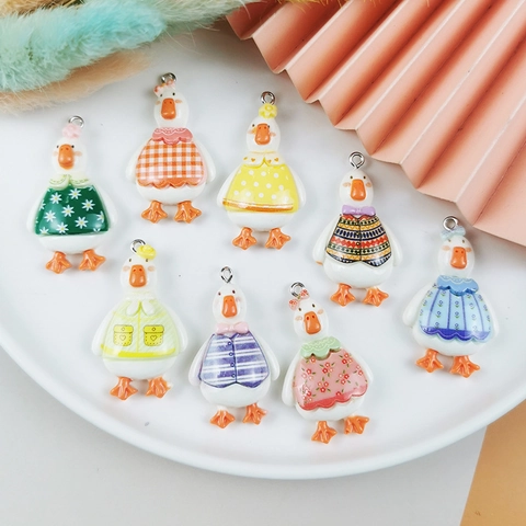 Cute Cartoon Resin Duck Charms For DIY Jewelry Making Keychain Pendant Accessories With Various Clothing Patterns Decor
