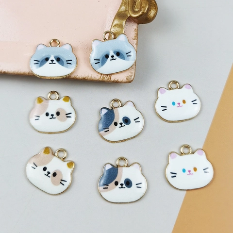 Cute Alloy Enameled Cat Head Pendants For DIY Jewelry Making Necklace Keychain Accessories Handcrafted Materials