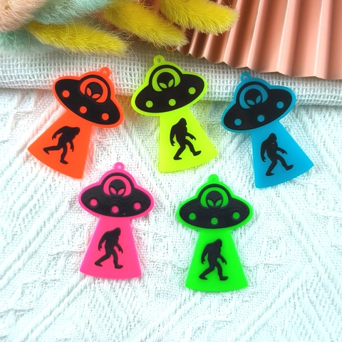 Acrylic UFO Alien Bigfoot Pendants For Jewelry Making Funny Sci-Fi Charms For DIY Earring Necklace Keyring Accessory