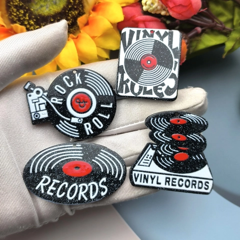 Retro Vinyl Record Turntable Acrylic Charms Glitter Music Theme Pendants For DIY Earring Jewelry Making Accessories