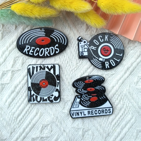 Retro Vinyl Record Turntable Acrylic Charms Glitter Music Theme Pendants For DIY Earring Jewelry Making Accessories