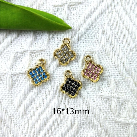 Luxus Legierung Kleeblatt Anhänger Vergoldet Strass Blume Charm Für DIY Halskette Armband Schmuckherstellung Zubehör