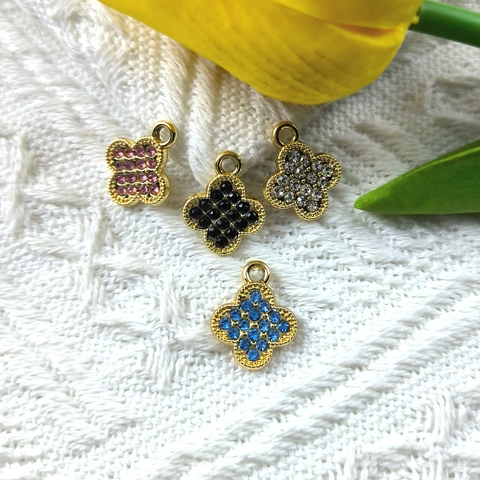 Luxus Legierung Kleeblatt Anhänger Vergoldet Strass Blume Charm Für DIY Halskette Armband Schmuckherstellung Zubehör