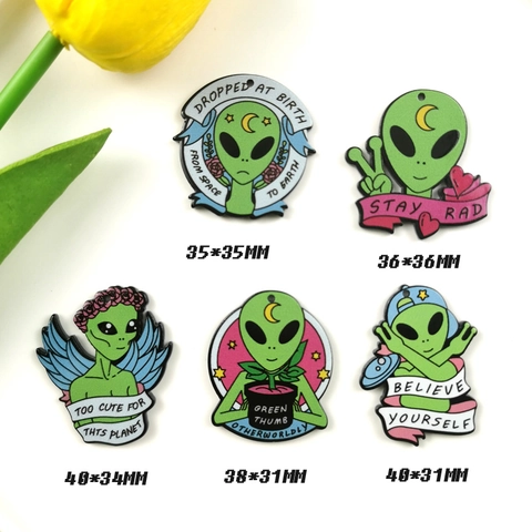 Creative Alien ET Acrylic Pendant Charms For DIY Earring Keychain Making Accessories Cartoon Stay Rad Too Cute Jewelry Decor
