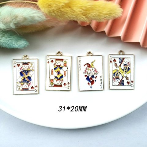 Alice In Wonderland Style Rabbit Poker Card Enamel Charms Zinc Alloy Drip Oil Pendants For DIY Bracelet Jewelry Making