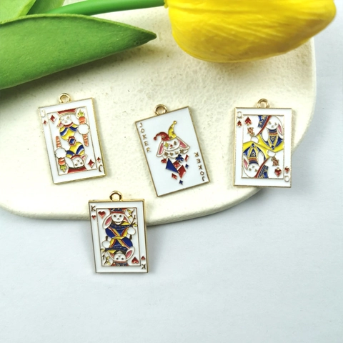 Alice In Wonderland Style Rabbit Poker Card Enamel Charms Zinc Alloy Drip Oil Pendants For DIY Bracelet Jewelry Making