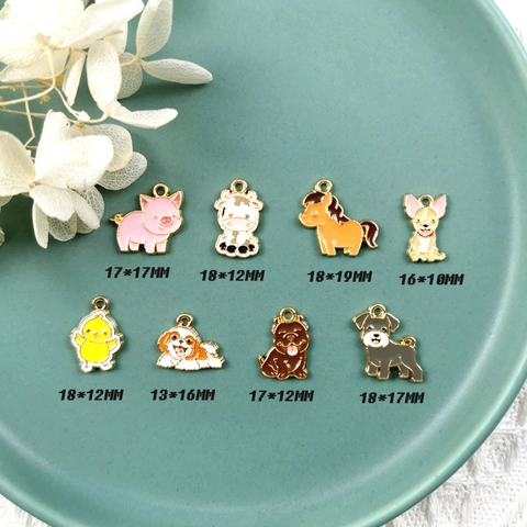 Cartoon Animal Alloy Enamel Pendants For DIY Jewelry Making Cute Dog Pig Cow Horse Chicken Charms For Bracelet Necklace Craft Accessories